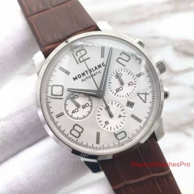 Swiss Replica Montblanc TimeWalker Watch White Chronograph Dial Brown Leather